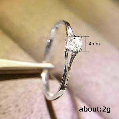 Huitan Minimalist Women's Wedding Rings with 4MM Cubic Zirconia Simple Elegant Female Finger Accessory Engagement Bands Jewel