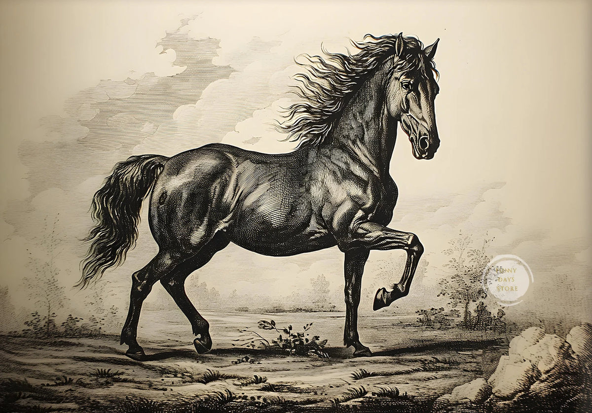 Vintage Polo Etching Horse Jockey Canvas Painting Print Antique Equestrian Farmhouse Animal Rustic Wall Art Room Home Decor -