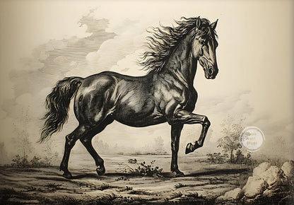 Vintage Polo Etching Horse Jockey Canvas Painting Print Antique Equestrian Farmhouse Animal Rustic Wall Art Room Home Decor -
