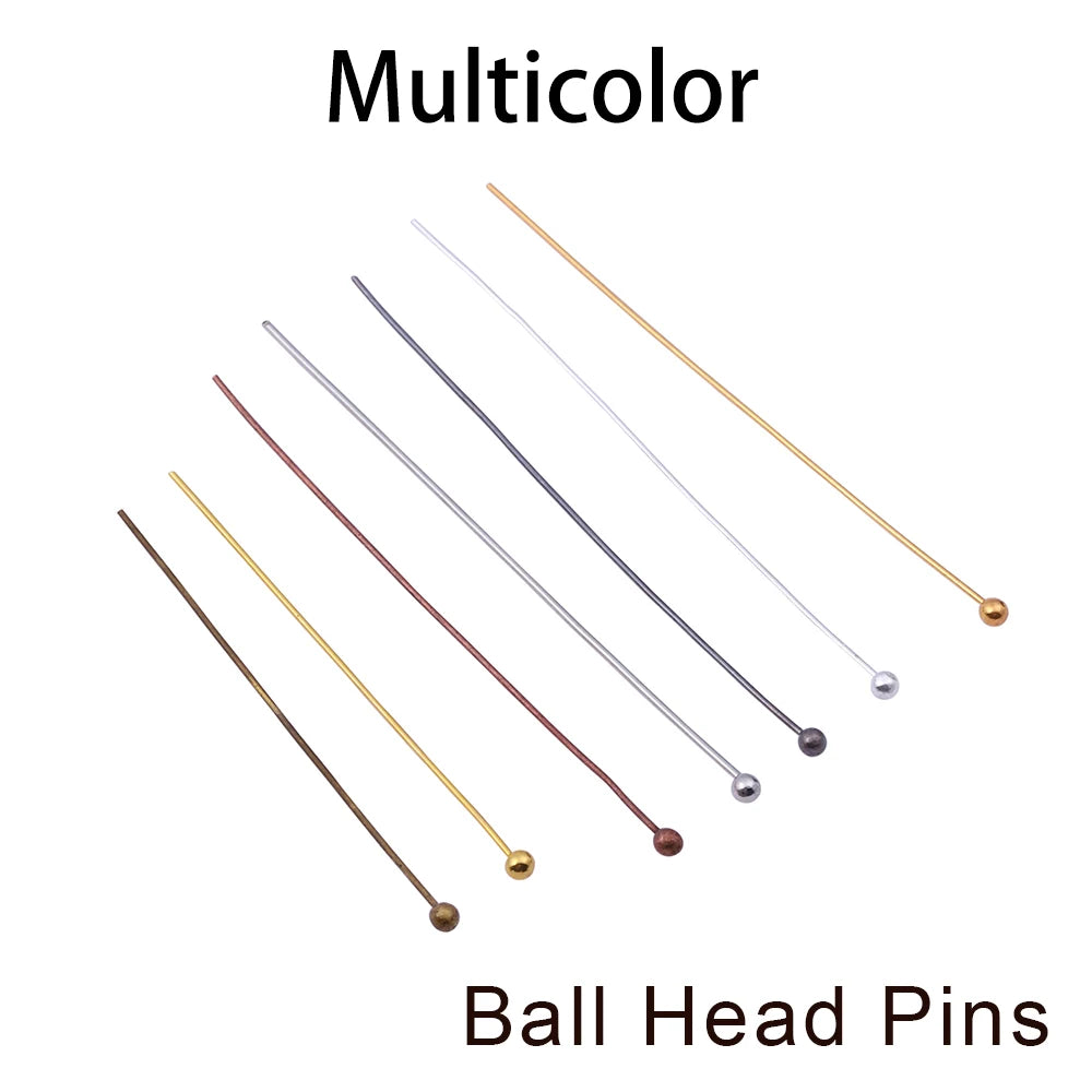 100-200Pcs/Lot 10-70mm Heads Eye Flat Head Pin Gold Plated Ball Head Pins for Jewelry Findings Making Accessories Supplies - 
