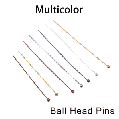 100-200Pcs/Lot 10-70mm Heads Eye Flat Head Pin Gold Plated Ball Head Pins for Jewelry Findings Making Accessories Supplies - 