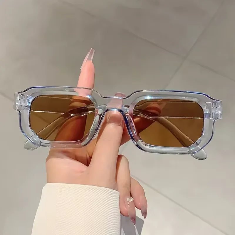 New Men Vintage Rectangle Frame Sunglasses Fashion Retro Sun Glasses Design Glasses UV400 Eyewear Women Goggles - Brown
