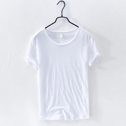 Retro Raw Edge T-Shirt for Men, 100% Cotton, Lightweight,Breathable,Slim-fit, Monochromatic, O-Neck, Casual Basic Top - WHITE