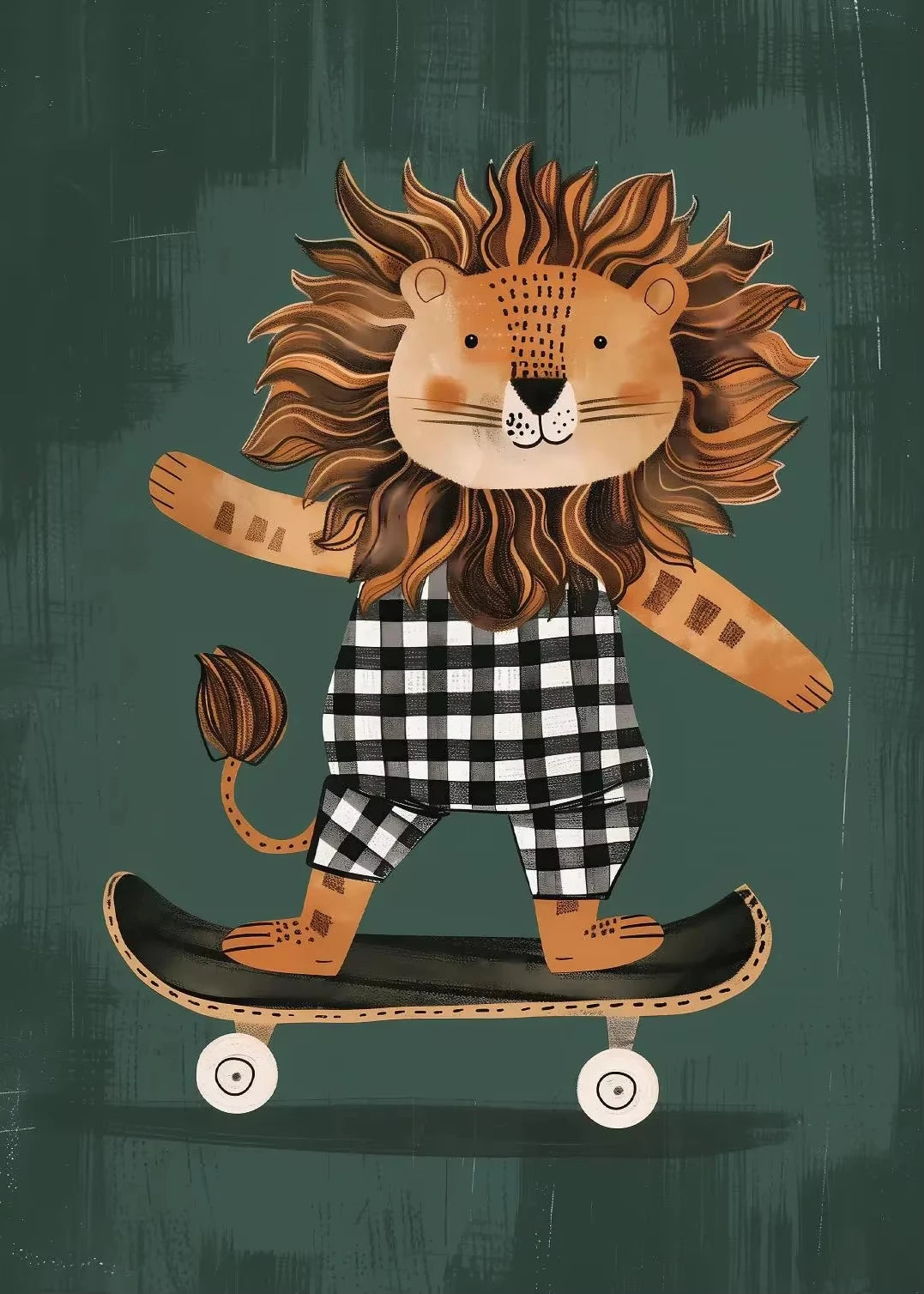 Minimalist Cute Skateboard Animal Wall Art Dog, Lion, Crocodile, Tiger, Bear, and Car Canvas Print Home Decor for Kids' Rooms