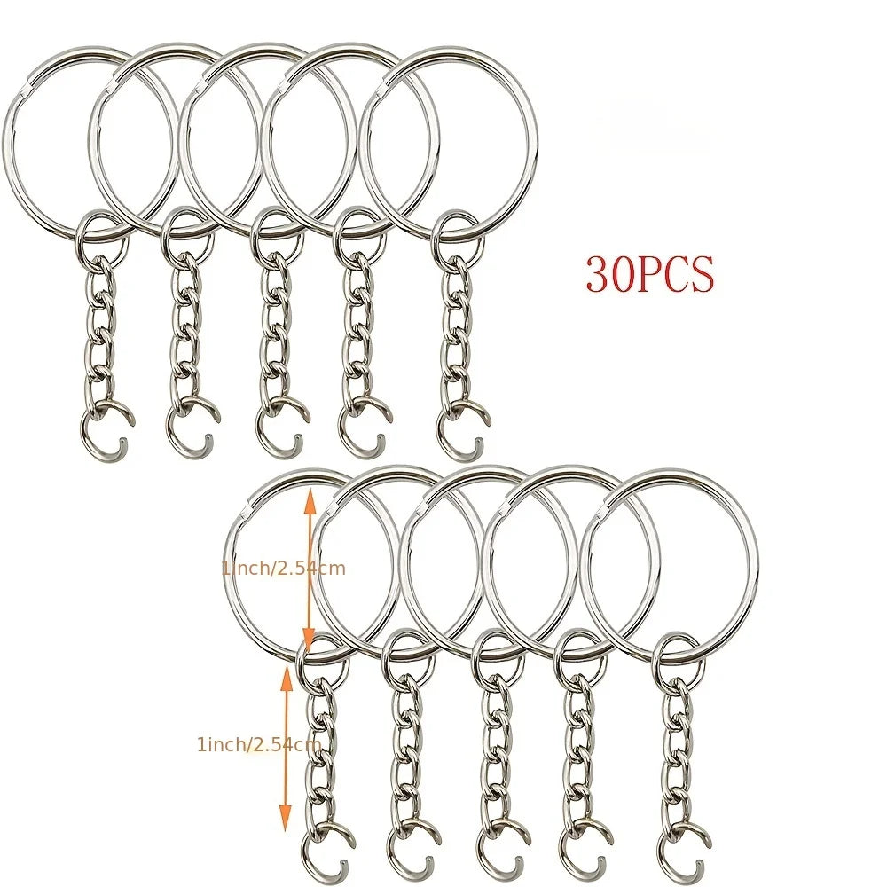 30pcs Silver Plated Metal Blank Keyring Keychain Split Key Ring with Chain Climbing Buckles Carabiner Keychain Rings Accessor