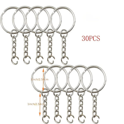 30pcs Silver Plated Metal Blank Keyring Keychain Split Key Ring with Chain Climbing Buckles Carabiner Keychain Rings Accessor
