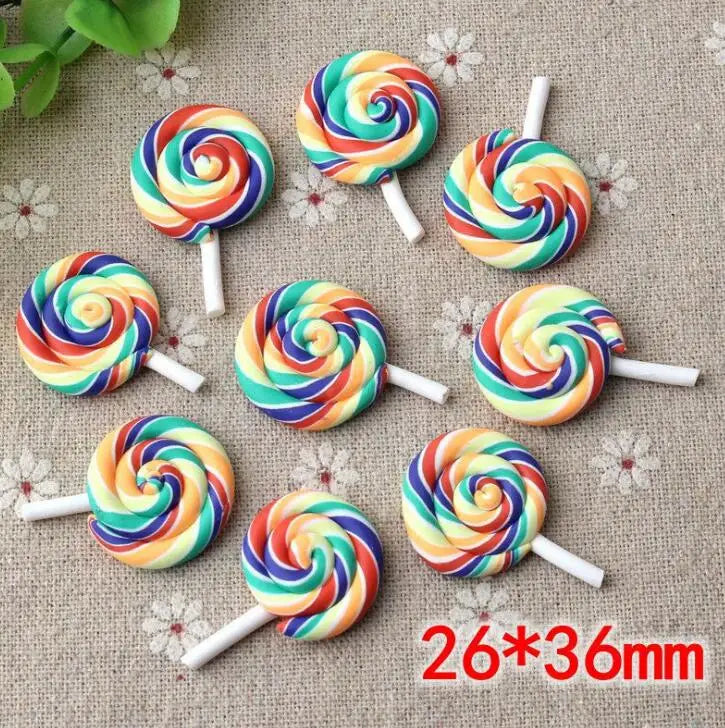 10pcs /lot Beauty Kawaii Rainbow lollipop Candy Polymer Clay Cabochons Flatback For DIY Phone Decoration