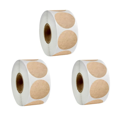 500 pcs / 1 Roll, Kraft Round Self-Adhesive Label Paper Items Classification Name Stickers Personalized Labels