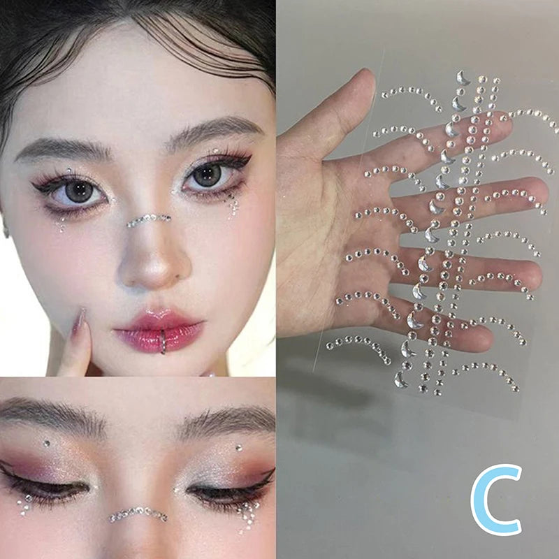 Diy Eyes Face Self Adhesive Makeup Temporary Tattoo Beauty Diamonds Jewels Stickers Festival Body Art Decor Nail Diamond - C