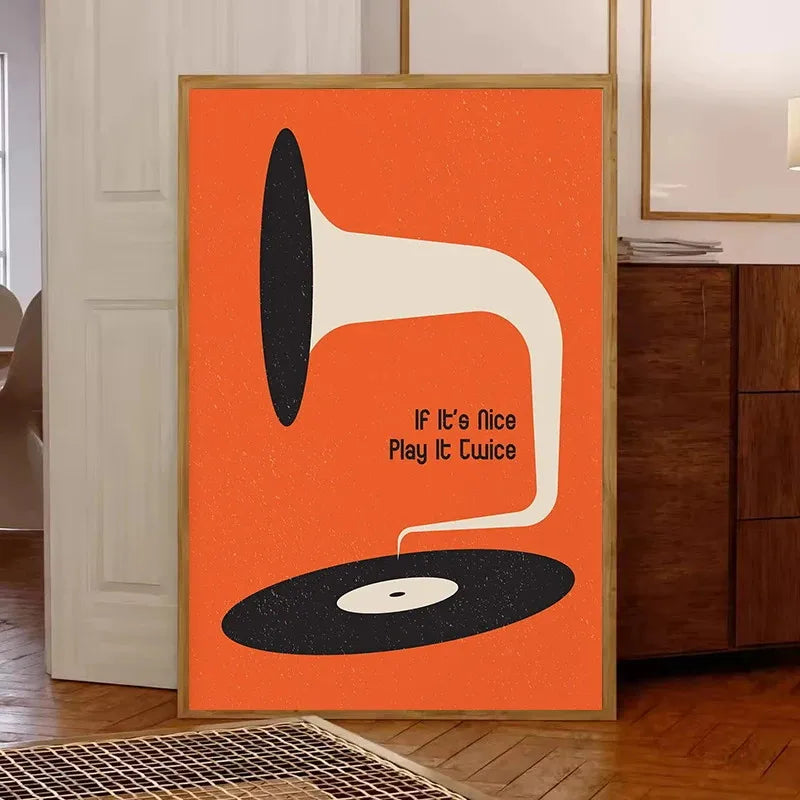 Retro Vinyl Record Print Mid Century Music Minimal Pastel Poster Colorful Wall Art Trendy Minimalist Turntable Home Room Deco