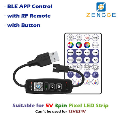 BLE WS2812B Controller BT Music for Pixel LED Strip Light SK6812 WS2811 WS2812 LED Light Strip USB 5V APP Remote Controller -