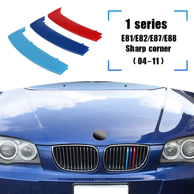 3PCS ABS Tri-colour Car Racing Grills Trim Strips For BMW 1 Series E81 E82 E87 E88 F20 F40 M-Power Styling Exterior Accessori