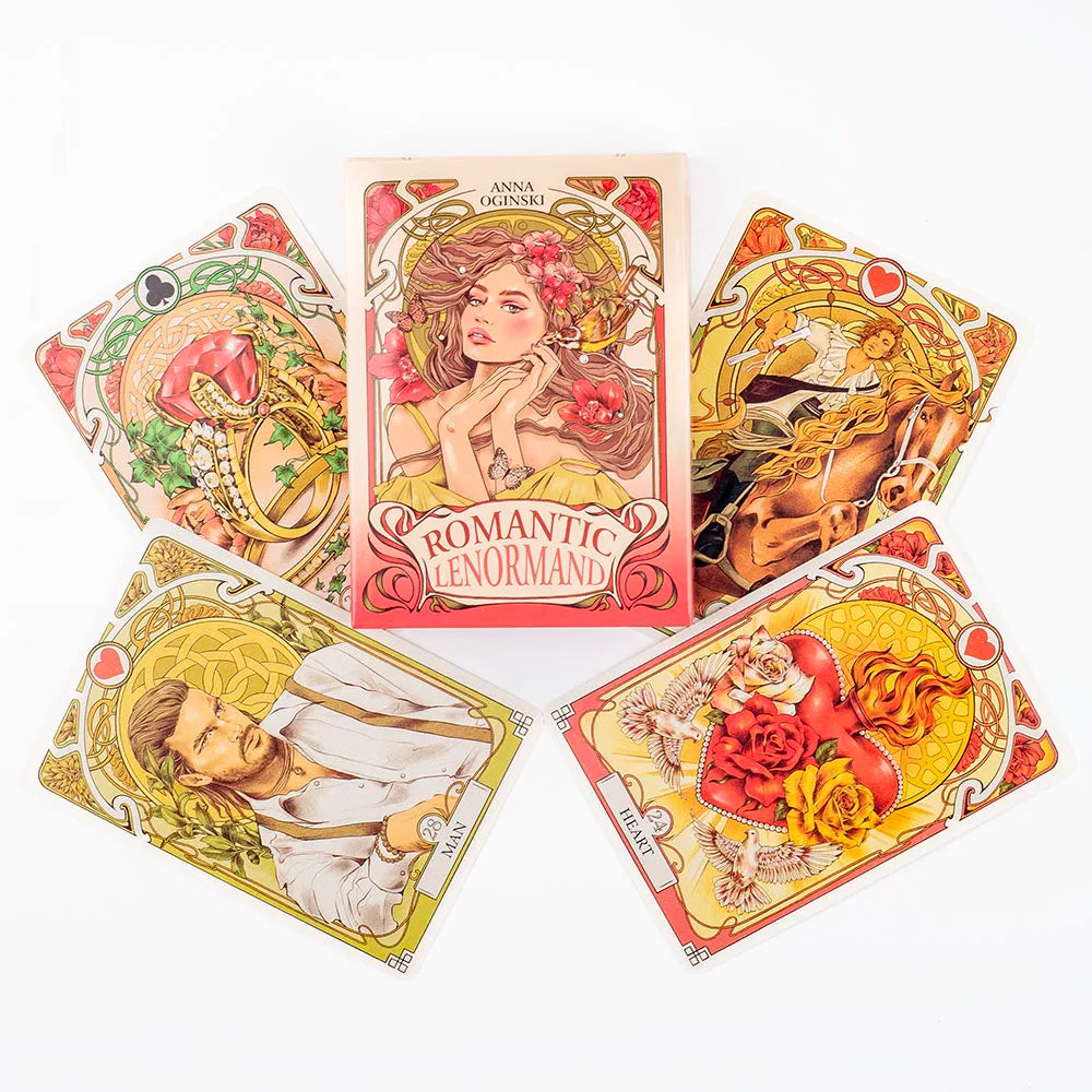 Romantic Lenormand Oracle Cards 37 Pcs Deck 10.2x7.2cm English Vision Art Nouveau Floral Motifs for Party Board Playing Games