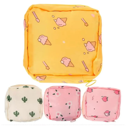 Women Sanitary Napkin Tampon Storage Bag Portable Waterproof Organizer Pouch Cartoon Pattern Sanitary Napkin Bag - 4PCS