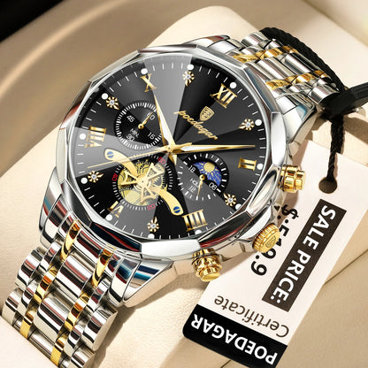 POEDAGAR Luxury Men Watch Top Original Waterproof Luminous Chronograph Man Wristwatch Stainless Steel Quartz Men's Watches Re
