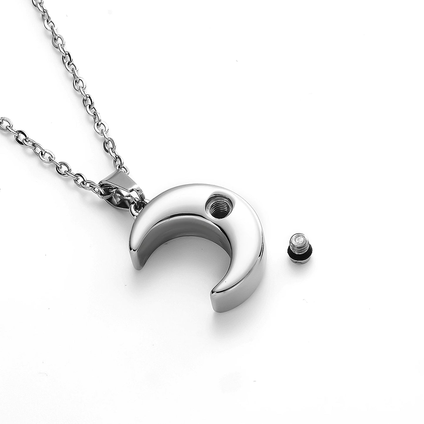 Cremation Jewelry for Ashes Moon Urn Necklace Stainless Steel Memorial Lockets Keepsakes Jewelry for Ashes Pendant - Fill Kit