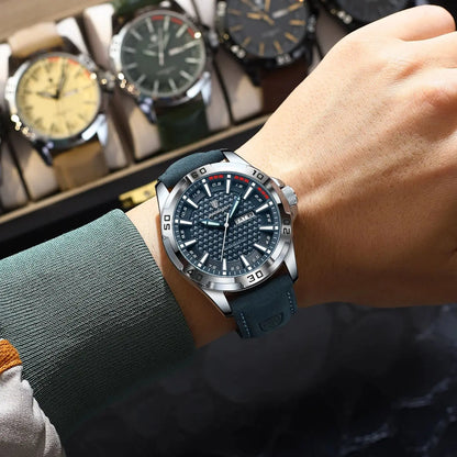 POEDAGAR Original Man Wristwatch Top Luxury Waterproof Luminous Date Week Watch For Men Quartz Sport Leather Men's Watches Re