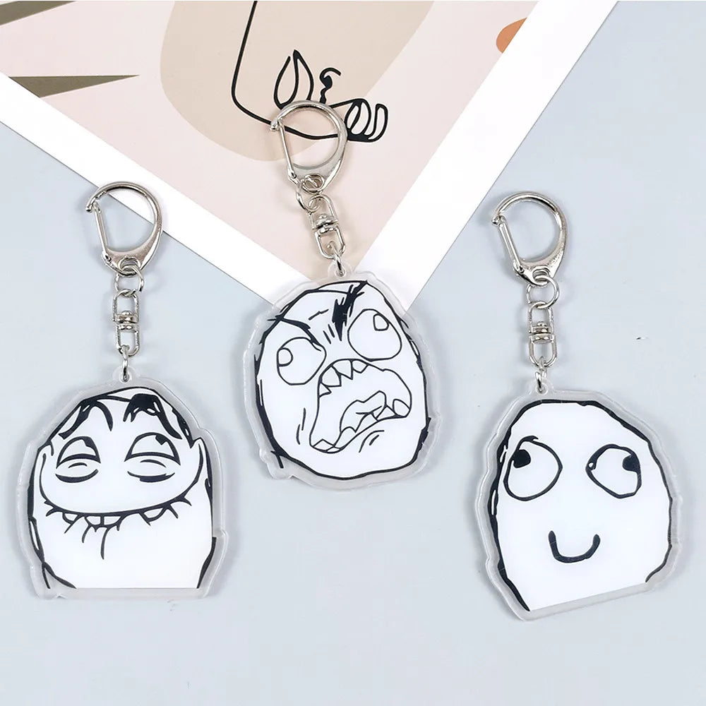 Creative Troll Face Keychains No Me Gusta Rage Forever Alone Acrylic Pendant Key Chain Backpack Car Ornament Comic Fans Gift