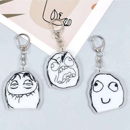 Creative Troll Face Keychains No Me Gusta Rage Forever Alone Acrylic Pendant Key Chain Backpack Car Ornament Comic Fans Gift