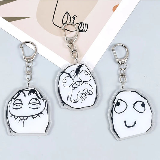 Creative Troll Face Keychains No Me Gusta Rage Forever Alone Acrylic Pendant Key Chain Backpack Car Ornament Comic Fans Gift