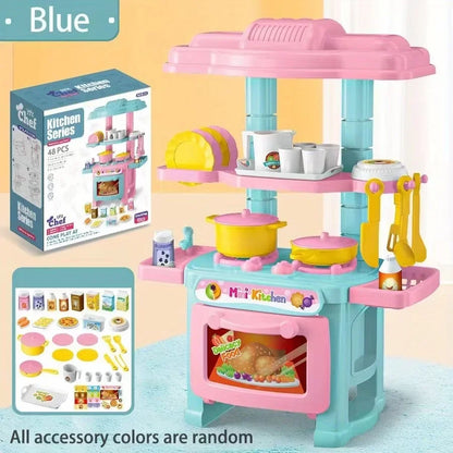 Mini Kitchen Counter Play Set DIY Simulated Cooking Food Tableware Play House Role Play Pretend Game Toy Gift Kid Boy Childre