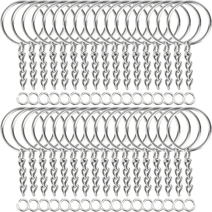 30pcs Silver Plated Metal Blank Keyring Keychain Split Key Ring with Chain Climbing Buckles Carabiner Keychain Rings Accessor