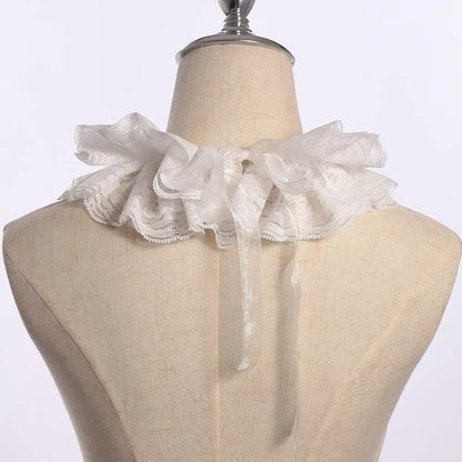 Vintage Lace Ruffled Multi-layer Detachable Collar Victorian Edwardian White Costume Neck Collar for Women Girls