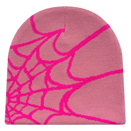 Four Seasons Men's And Women's Universal Y2K Knit Hat Spider Web Riding Outdoor Sports Fashion Hat - Pink Red