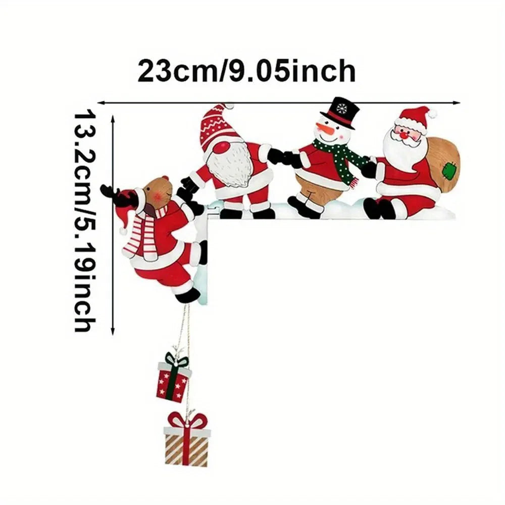2D Flat, Charming Wooden Santa Claus, Snowman and Reindeer Door Frame Decoration-Hang Holiday Ornament,Christmas Wall Decorat