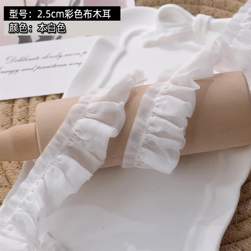 Elastic 25mm Wide Pleated Needlework Ruffles Trim Lace Fabirc Neckline Cuffs Pets Clothes Apparel Skirt DIY Sewing Decor Ribb