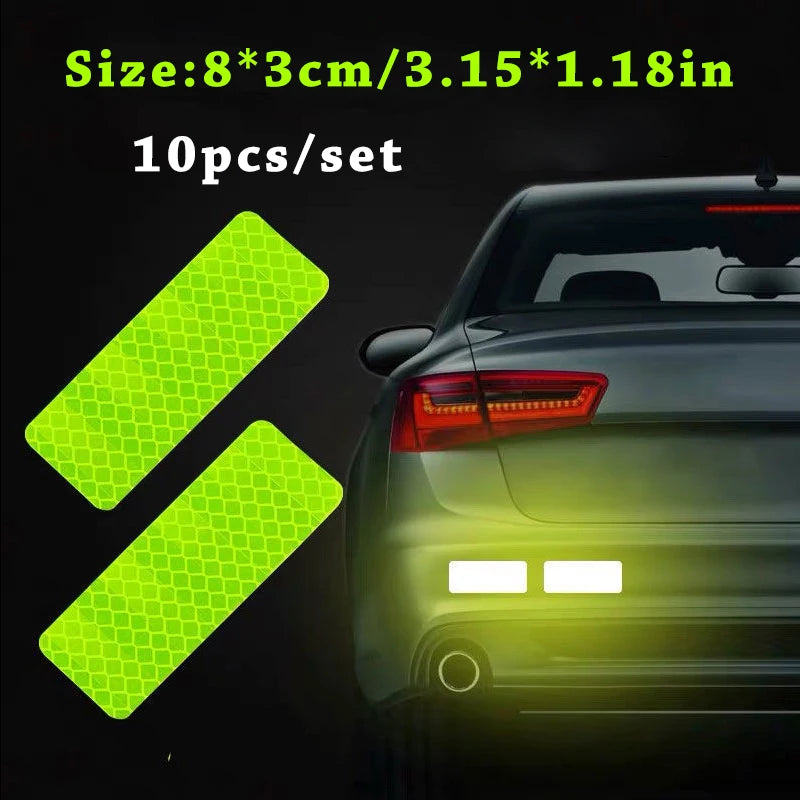 10pcs/set Car Bumper Reflective Safety Strip Stickers Car Reflective Sticker Reflective Warning Safety Tape - Fluorescent yel