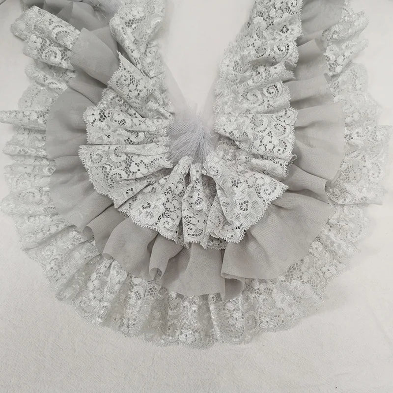 10CM Wide Three Layers Pleated Chiffon Fabric Embroidery Fringe Ribbon Lace Collar Ruffle Trim DIY Apparel Curtains Sewing De