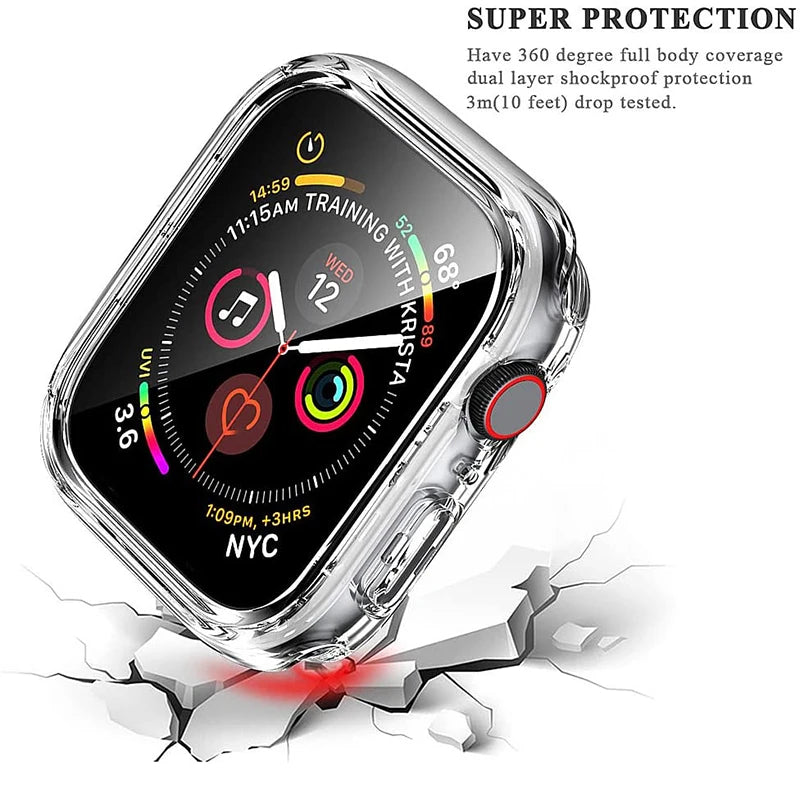 Tempered Glass+cover For Apple Watch Accessories 45mm 41mm 44mm 40mm 42mm Screen Protector Apple watch Case serie 9 4 5 6 SE 
