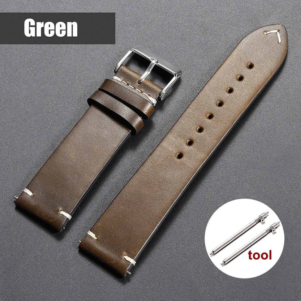 18mm 20mm 22mm Vintage Oil Wax Leather Watchband 19mm 21mm 24mm Universal Stitching Cowhide Strap for Seiko for Omega Watch B