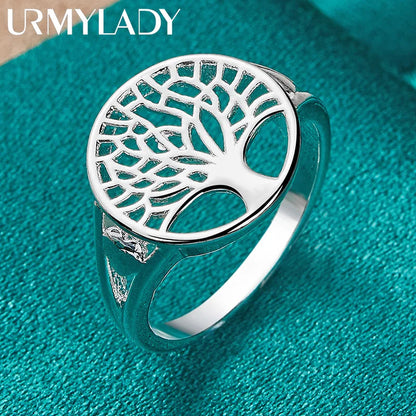 URMYLADY 925 Sterling Silver The Tree Of Life 7-10# Ring For Women Wedding Charm Engagement Fashion Simple Jewelry