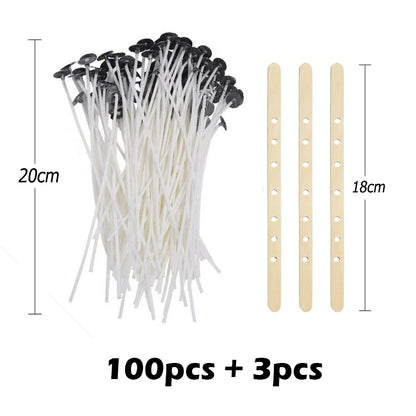 Multiple Sizes Waxed Cotton Thread Candle Wick 100pcs/set Smokeless Wick & Holder Candle Making Set Accessories Wicks Bracket