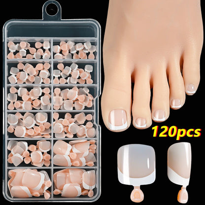 100Pcs White Short Square Flase Toenails Summer Press On Toes Full Cover Tips Pure Color Acrylic Artificial Wearable Toenails
