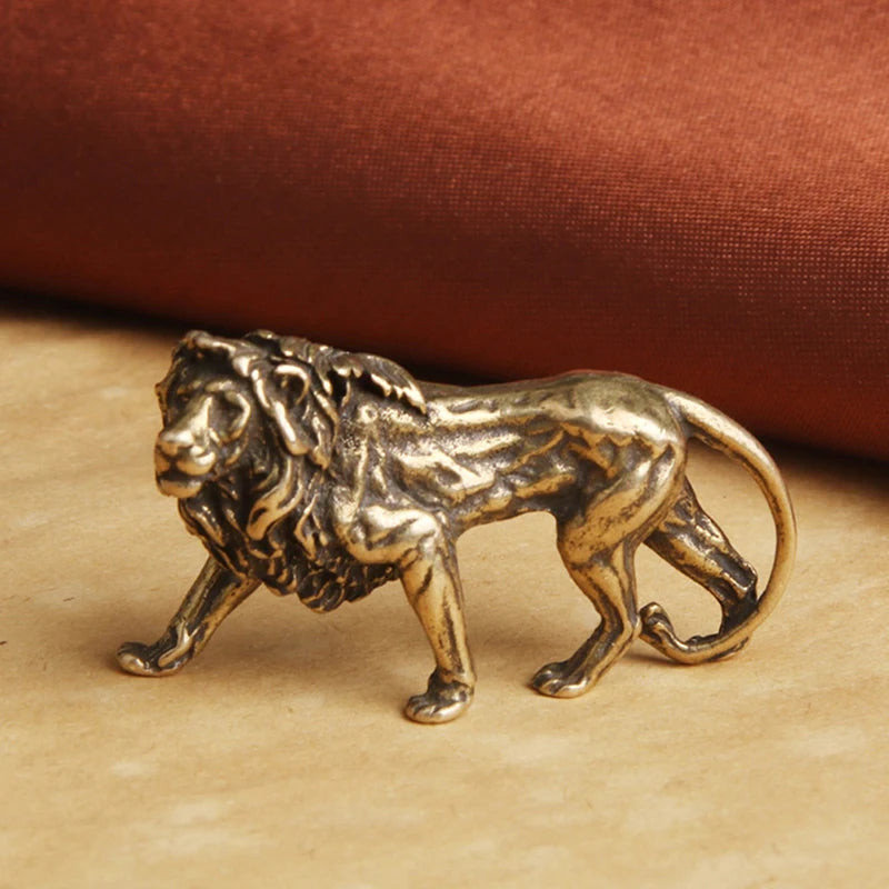 Pure Copper Majestic Lion King Miniatures Figurines Desk Decorations Vintage Brass Mini Animal Statue Home Decor Ornaments Cr