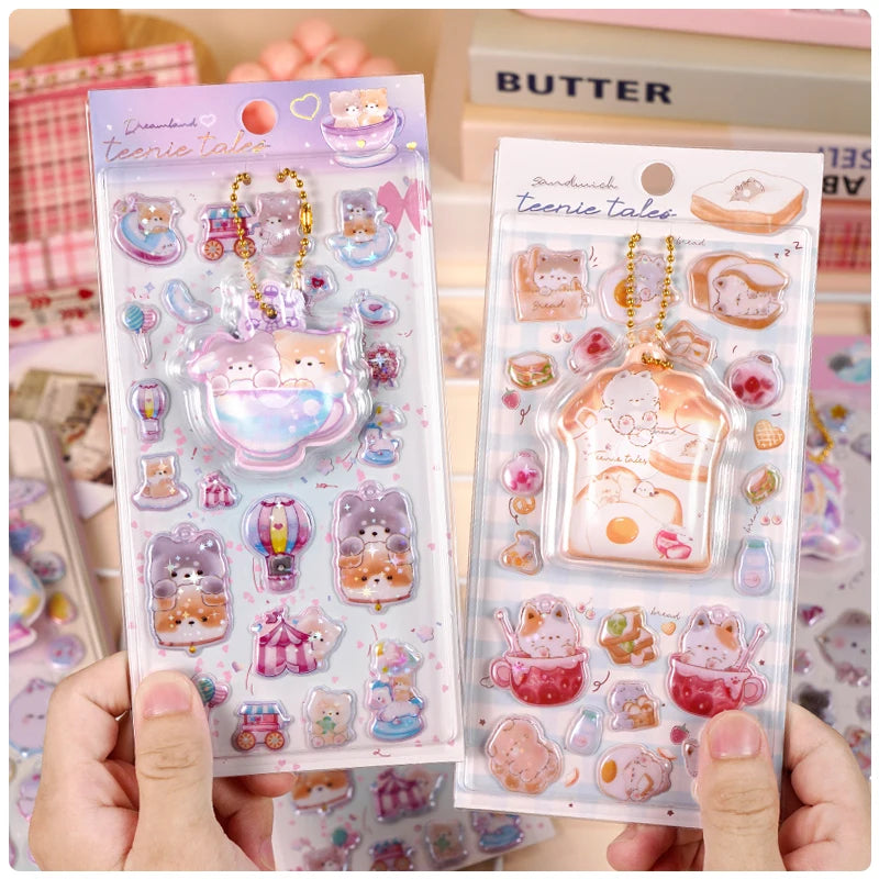 2 pcs Random Fun Pinch Hanging Cartoon 3D Puffy Stickers Scrapbooking Diy Journal Stationery Sticker Cute Deco School Supplie
