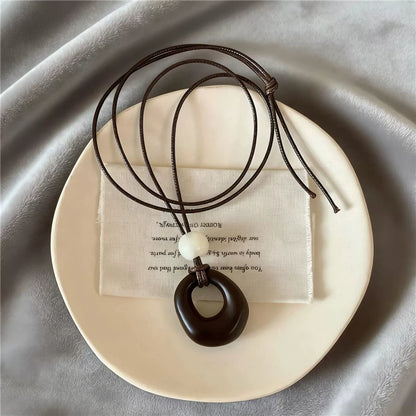 Fashion Vintage Resin Irregular Hollow Circular Geometric Pendant Long Sweater Chain Necklace For Women Charms Jewelry - 1
