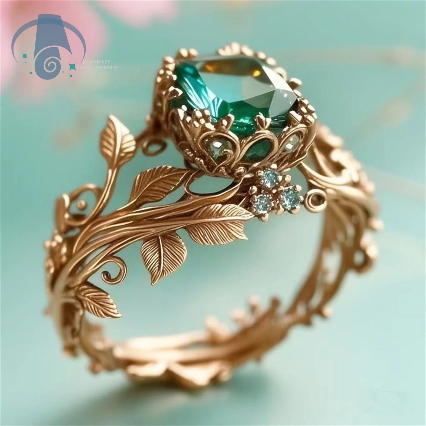 Vintage Alloy Vine Totem Ring with Green Crystal Fashion Jewelry for Women Gift Idea for Daily Use Special Occasion