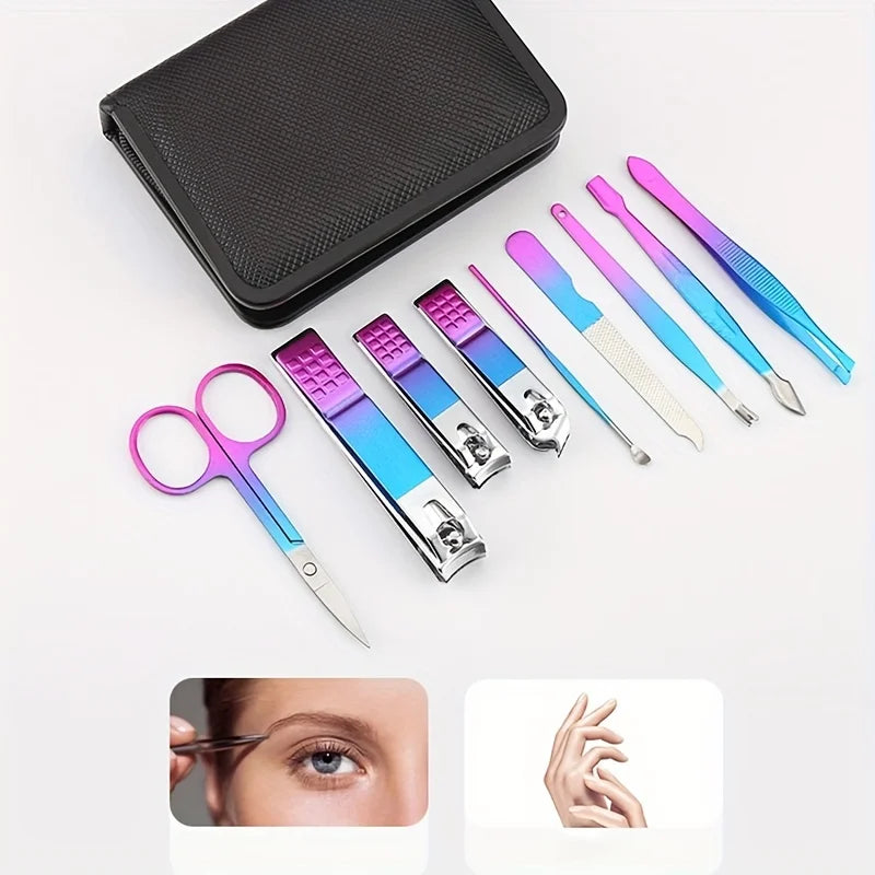 9-18pcs Set Professional Stainless Steel Manicure & Pedicure Kit Precision Nail Care with Travel Case with Nail Clipper Sciss