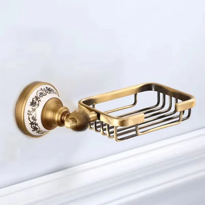 Antique Brushed Solid Brass Bathroom Accessories Sets European Porcelain Bathroom Hardware Sets Ceramic Retro Bathroom Produc