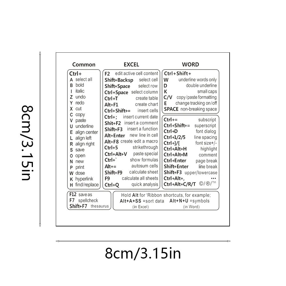 1 Set Vinyl Self-adhesive Keyboard Shortcut Stickers | Quick Reference for Windows, Excel and Word, Office Software - 1pc-Tra