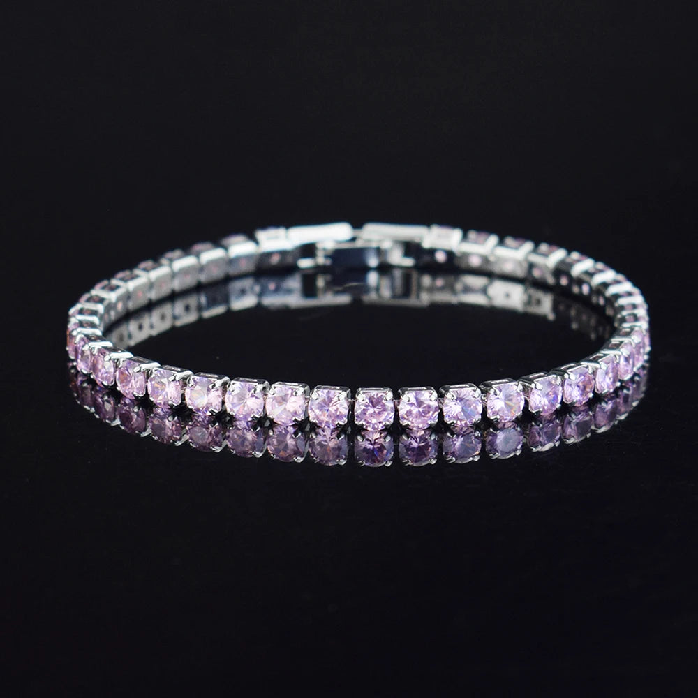 4mm Micro-inlaid Zircon Tennis Bracelet for Women 2025 New Men Bracelet Homme Jewelry Accessories - Pink / 17cm