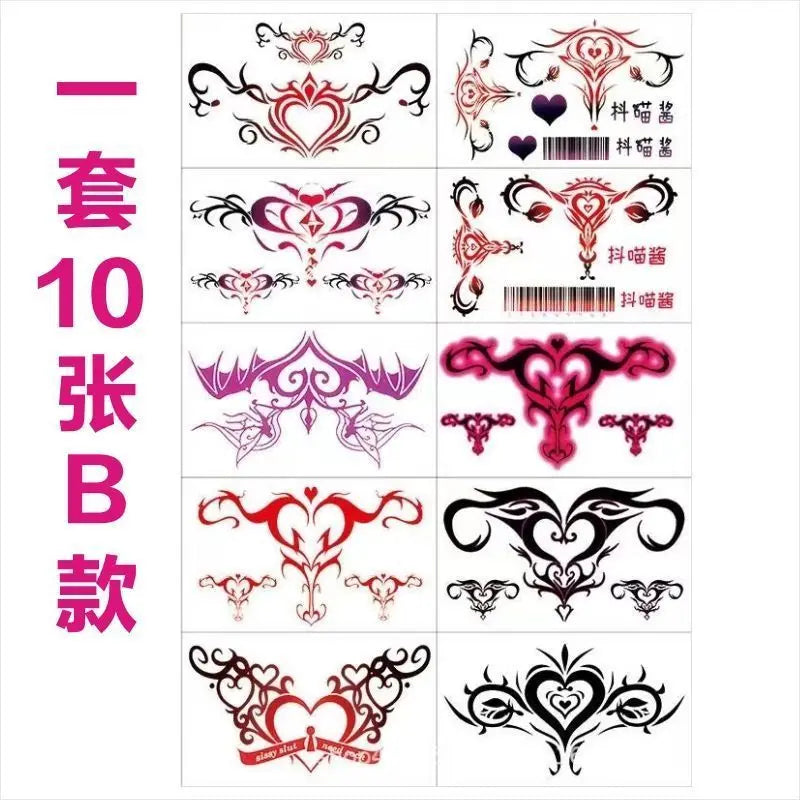Pink Totem Tattoos Set Temporary Waterproof Tattoo for Women Covering Scars Sexy Wing Art Tatto Festival Goods Stickers - B