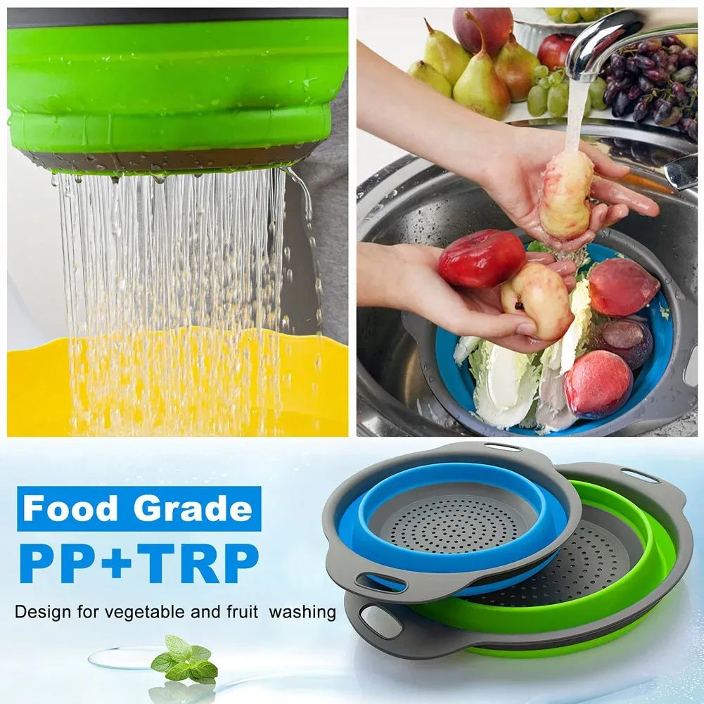 Silicone Folding Drain Basket Fruit Vegetable Washing Basket Foldable Strainer Colander Collapsible Drainer Kitchen Storage T