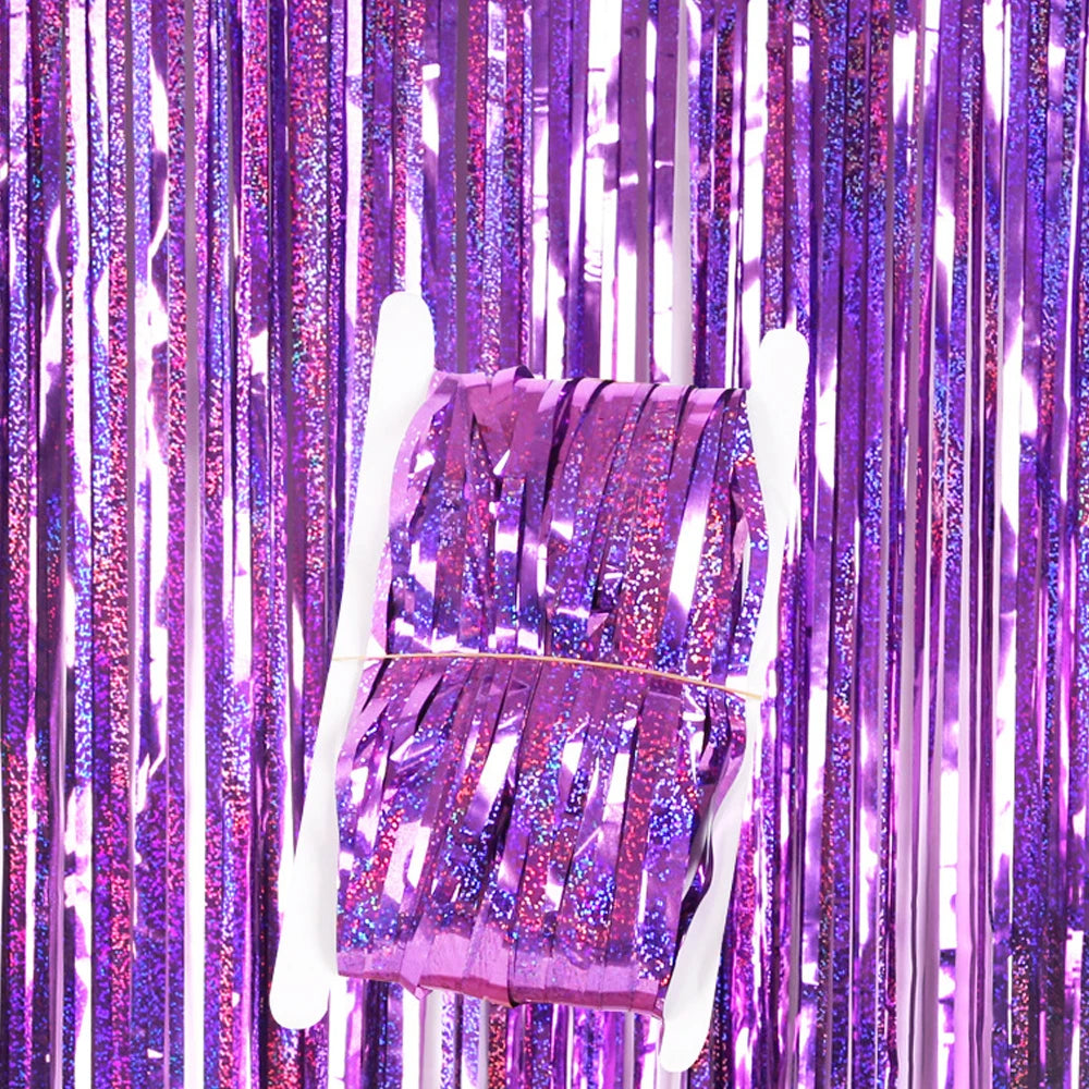 Metallic Tinsel Foil Fringe Curtains Photo Backdrop Glitter Streamers Foil Fringe Backdrop Curtain for Xmas Wedding Backgroun