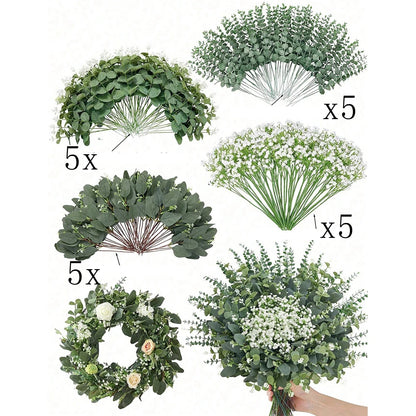 20pcs Eucalyptus Leaves Stems Artificial Plant Bouquet Fake Flowers for Home Decor DIY Floral Arrangement Wedding Decoration
