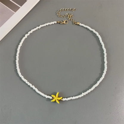 Shell Starfish Woman Short Necklace Summer Holiday Gift Handmade Choker Seed Beads Neck Jewelry White - E